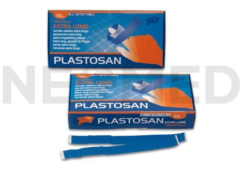 Ανιχνεύσιμοι Μπλε Λευκοπλάστες Plastosan Extra Long 180 x 20 mm, κουτί 50 τμχ